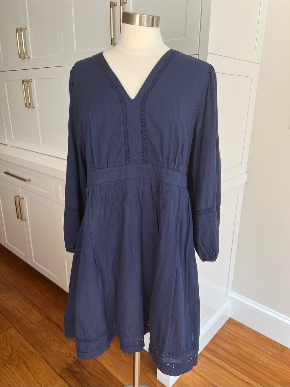 J. Crew Navy V-Neck Long Sleeve A-Line Dress